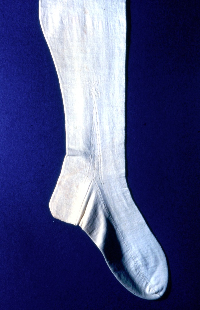 Knitted white cotton stocking