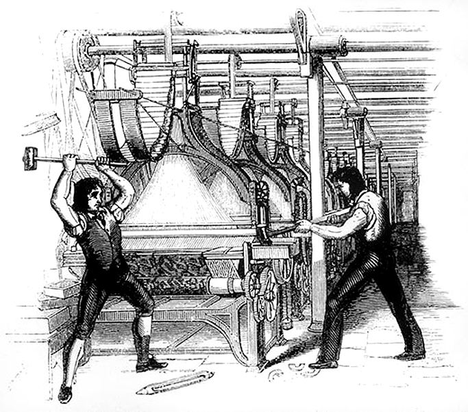 Later interpretation of machine breaking (engraving from the Penny magazine)