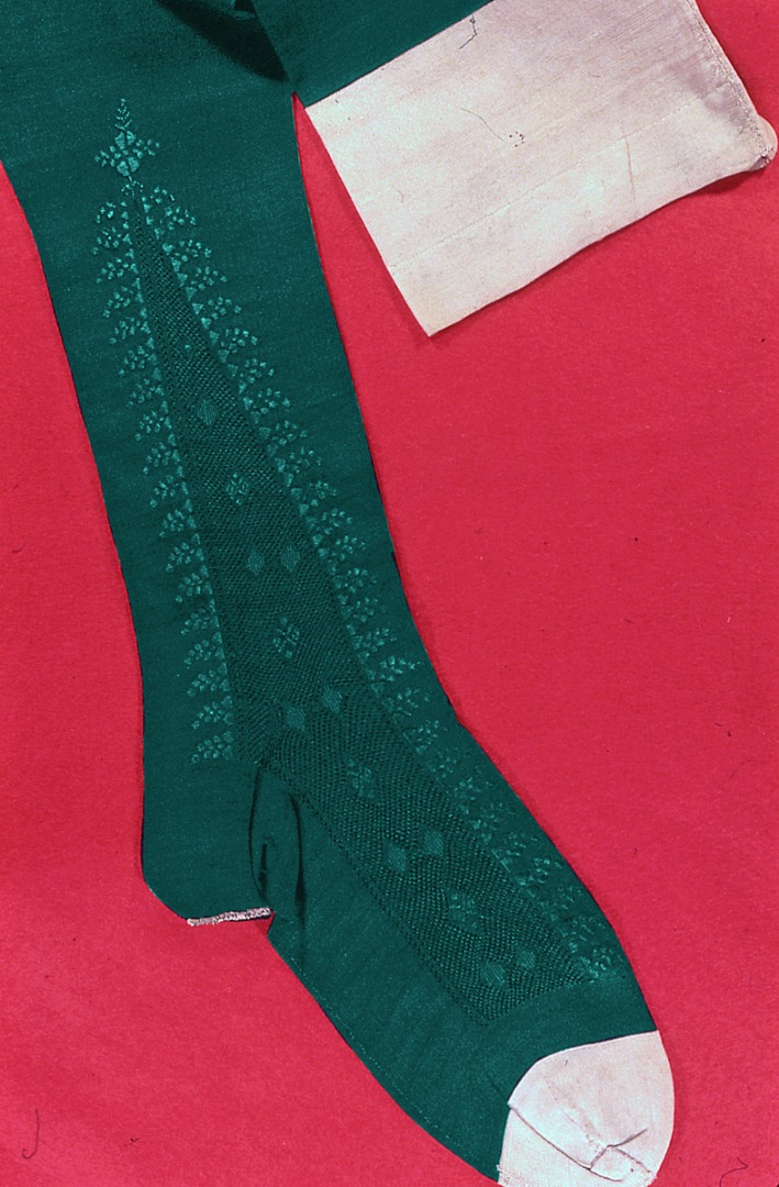 Patterned silk stocking, mid Eighteenth Century